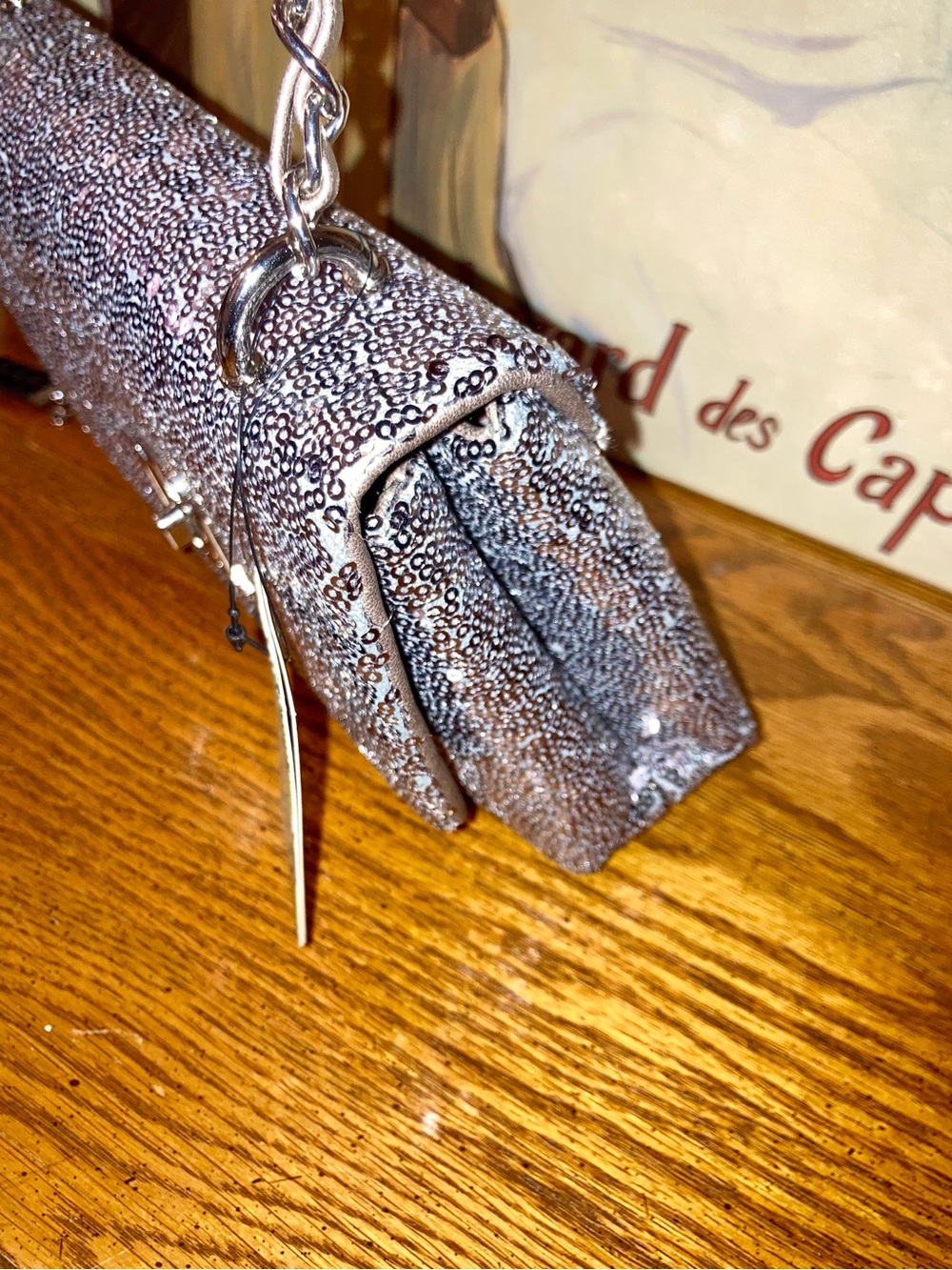 Badgley Mischka Silver Sequin Crossbody Bag w/ Chain & pearl Strap MSRP $129 - Picture 6 of 9